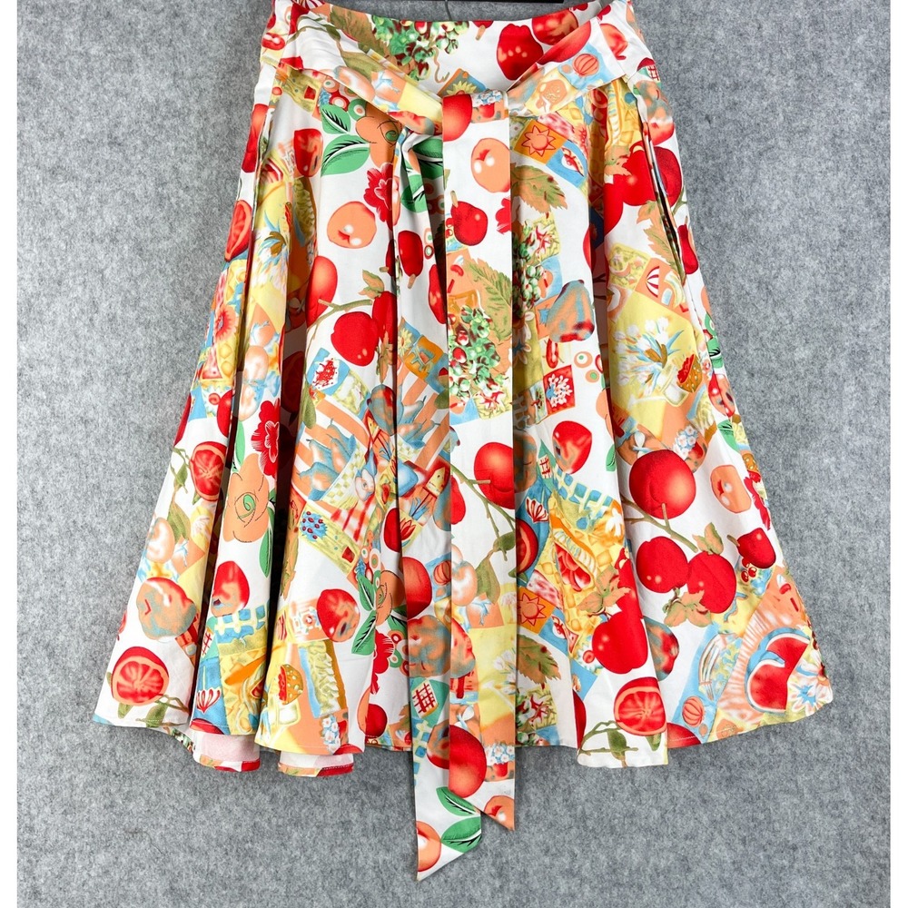 Belle Poque Swing Skirt Womens XL Fruit Floral Print Waist Tie Retro Cottagecore